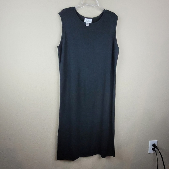 JOAN Vass Womens Sleeveless Sweater Dress Size Large Black Vintage Side Slit - Picture 10 of 10